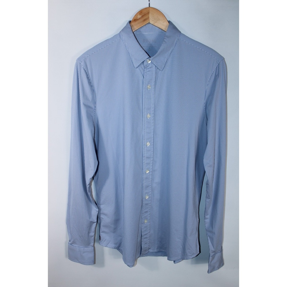 Rhone Men's Medium Blue White Long Sleeve Stretchy Shirt